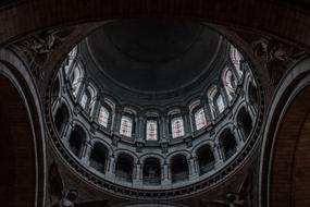 interior of dark dome of pantheon in france, paris