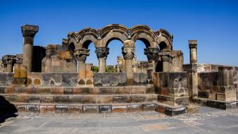 Colonade in the ruins of a temple in Armenia