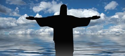clipart of Cross Christ Statue at lake