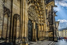 gothic facade of St Vitus cathedral, detail, czech, prague