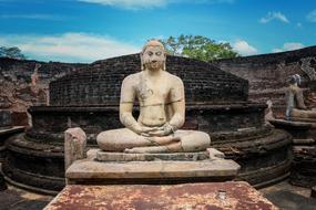 Beautiful Buddha statue in the colorful temple in Sri Lanka