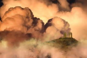 Temple at Clouds on Sky