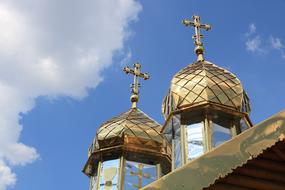 metal plated roof and Spires of orthodox Church, Ukraine