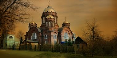 Church of Our Lady of Kazan at dusk, ukraine, Kharkiv