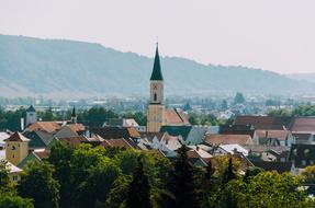 old city at foggy summer morning, germany, Kelheim