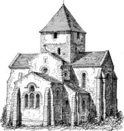 medieval church, black and white drawing