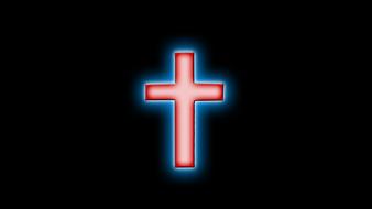 red-white glowing cross on a black background