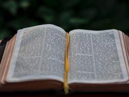 open bible in blurred background