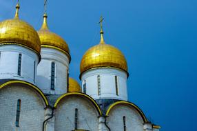 golden domes at blue sky, Russia, Moscow