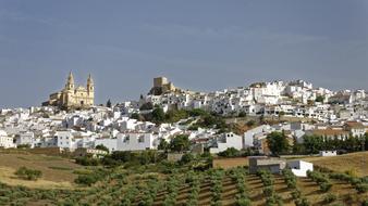 picturesque white town on hill, Spain, Andalusia, Olvera