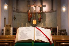 open Bible in a church