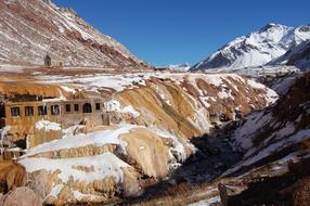 Puente del Inca at snowy mountain landscape, Argentina, Mendoza