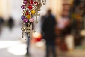 religious decorations on blurred background in Jerusalem, Israel