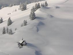 church on a snowy slope in Switzerland