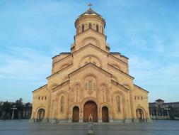 facade of trinity cathedral at sky, georgia, tbilisi