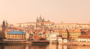 panoramic view of the embankment in Prague through the filter