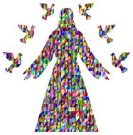 colorful prismatic man and bird