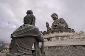 Beautiful statues of Zen in China under cloudy sky