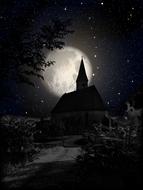 Church at full Moon Night, digital art