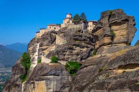 Beautiful monastery on the colorful mountain in Kalabaka, Greece