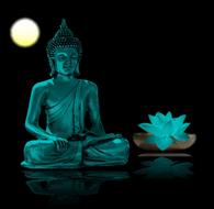 Buddha Meditation neon flower and moon