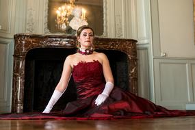 photo of red dressed woman