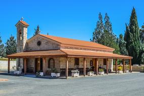 Beautiful church of Saint Xenophon near the plants in Mazotos, Cyprus