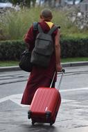 Monk Travel with Suitcase