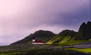 Iceland Church and Mountains