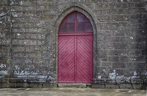 pink wooden church door