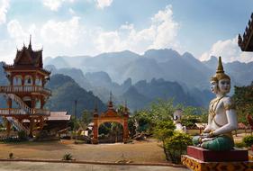 Laos, Temple, Mountains, statue