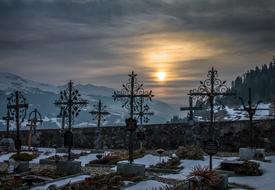 Cemetery Sunset Snow cross
