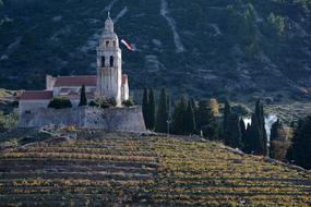 Beautiful church among the plants on Vis, Croatia