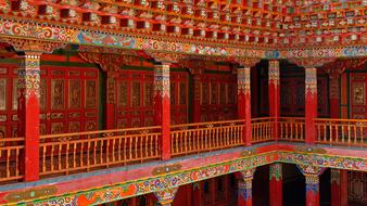 colorful carved path in courtyard of traditional palace, China, Lijiang