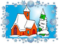 christmas greeting card with church drawing