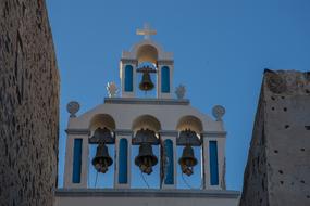 Church Bells Tower blue sky, santorini, greek islands