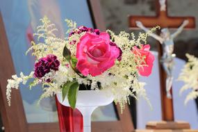 roses bouquet in a church