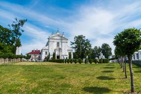white church and green lawn