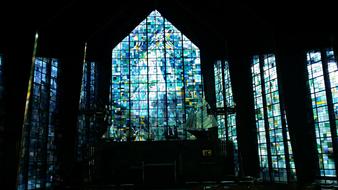 Church, Normandy, Stained Glass blue