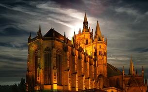 cathedral in Erfurt city in night illumination