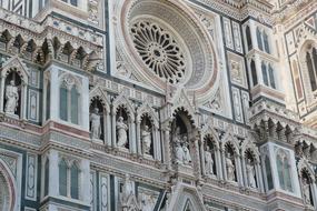sculptures and reliefs on the facade of the Cathedral of Santa Maria Del Del Fiore in Florence