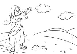 Black and white drawing of Moses on the hill on the landscape