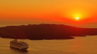 ship at sea at sunset