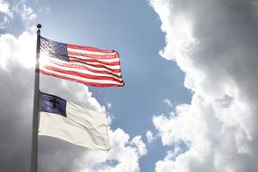 Blue sky and flags