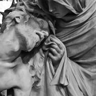 statue of Jesus Christ with maria in black and white