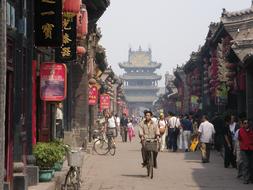 People on the beautiful and colorful street in the Xian City of Pingayo, China