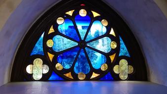 Stained Glass blue flower Church