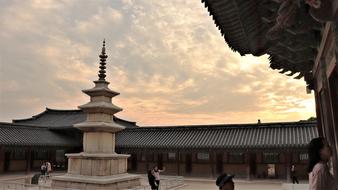 architecture of traditional temple in asia at dusk