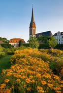 Beautiful Prince Georgs-Garden with colorful flowers in Darmstadt, Hessem, Germany