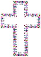 colorful hands forming cross drawing